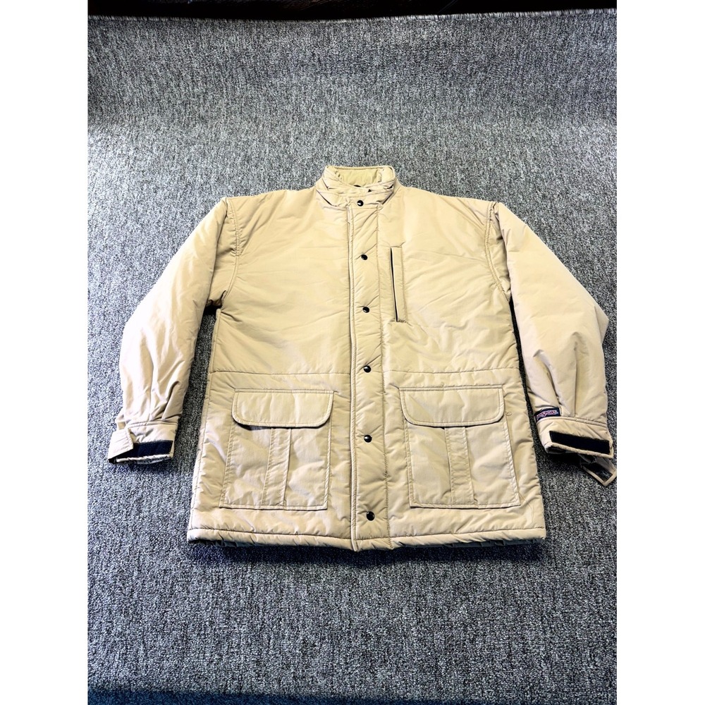 Vintage JanSport Jacket Mens Medium Beige Snap Front Down Thermal Insulation